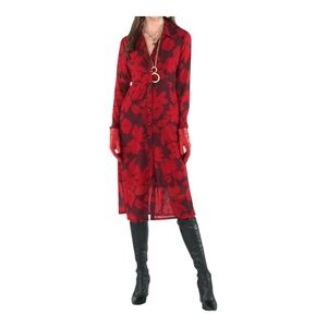 🩸🟣 EUC CABI Deep Red & Plum Floral Mesh Shirt Dress | Sz S